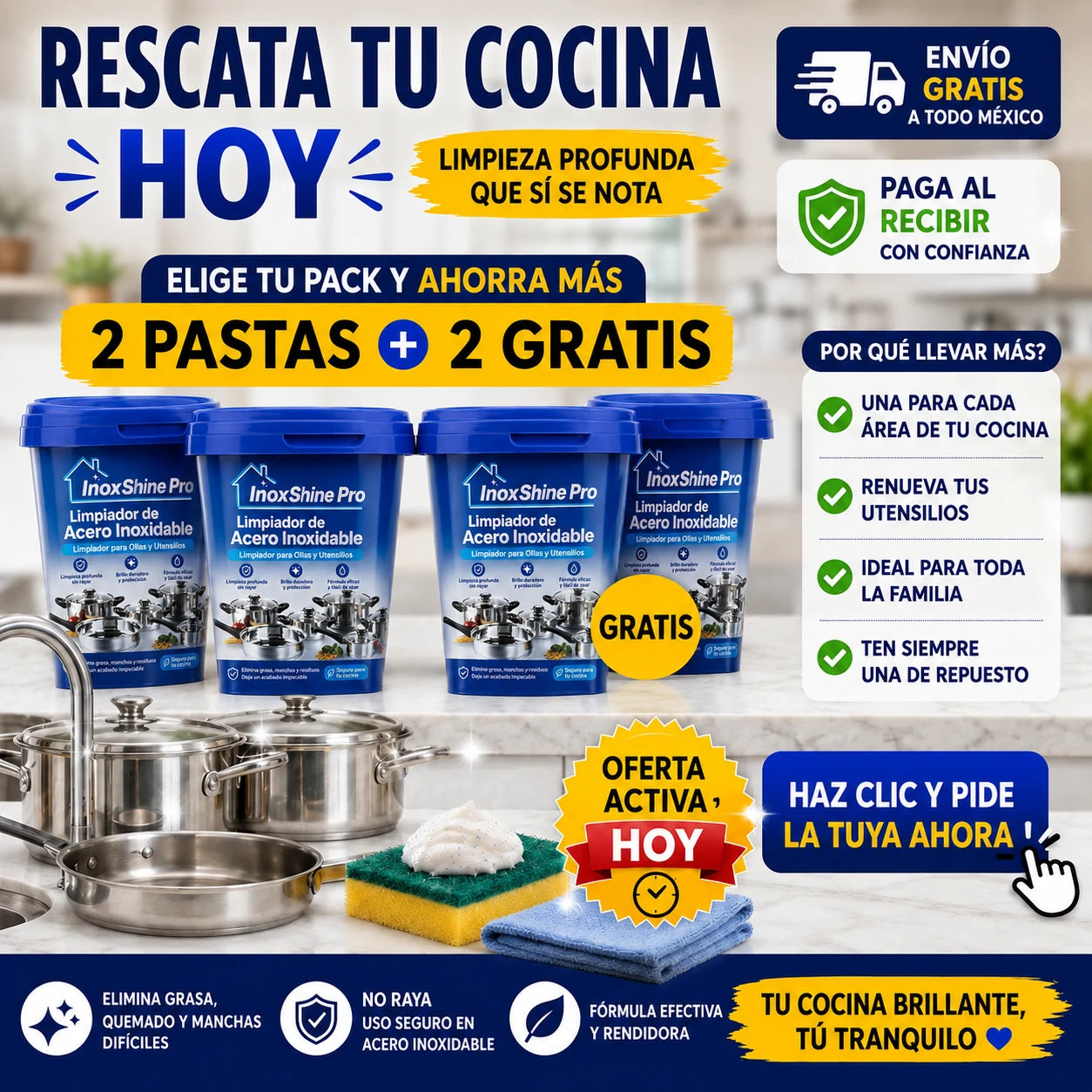 InoxShine PRO Limpiador de Acero Inoxidable para Ollas, ¡Llévate 2 por 1!