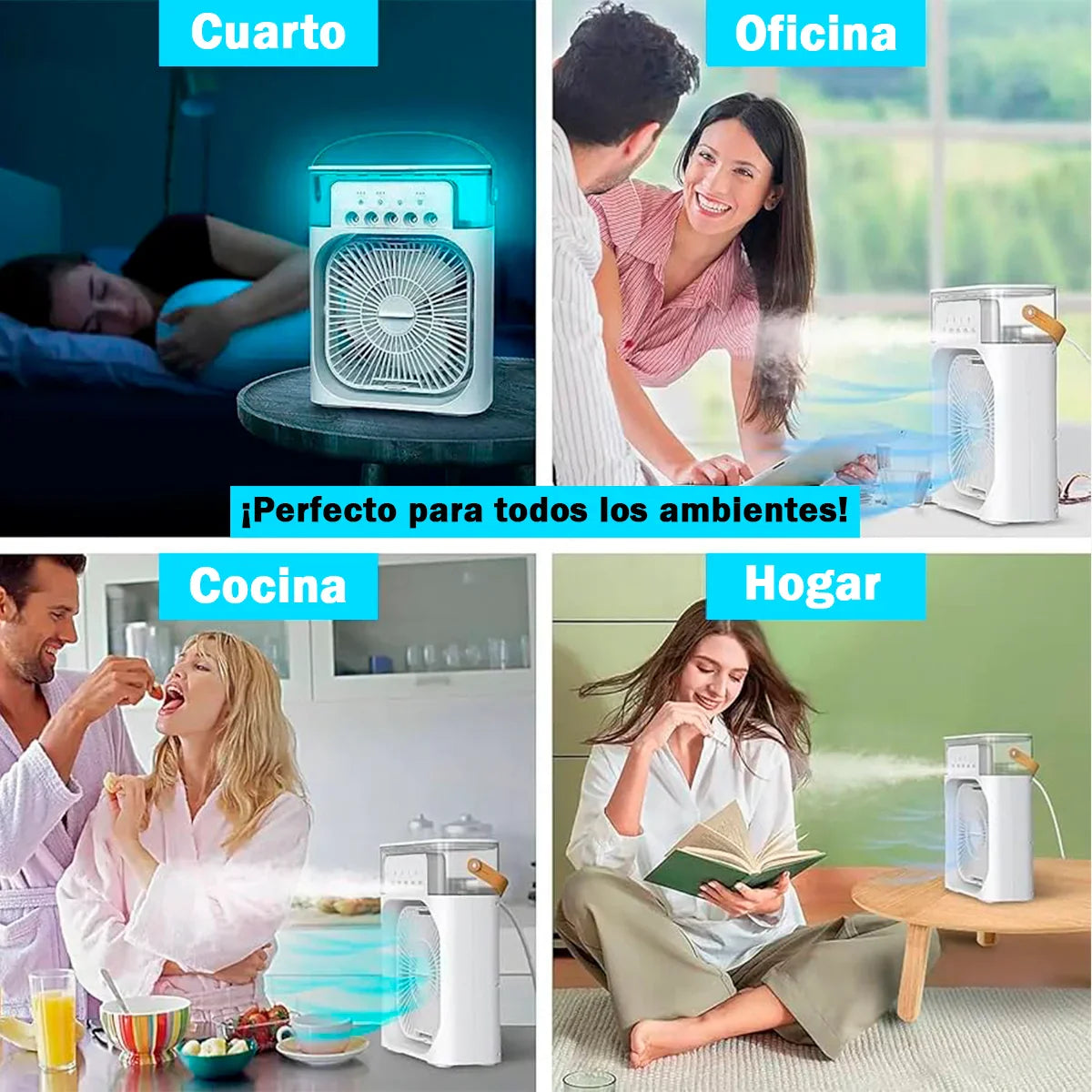 Mini Aire Acondicionado Portátil - AquaFresco 600ml – Enfría, Humidifica y Purifica con Oscilación 70°/90° y Luz LED Silenciosa USB-C