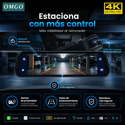 Espejo Retrovisor DriveVision 360 con Doble Cámara Frontal y Trasera