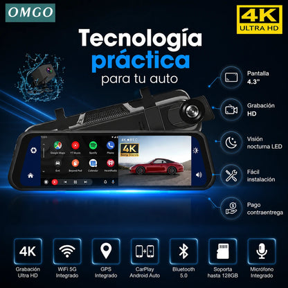 Espejo Retrovisor DriveVision 360 con Doble Cámara Frontal y Trasera