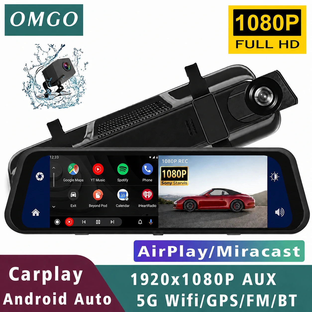 Espejo Retrovisor DriveVision 360 con Doble Cámara Frontal