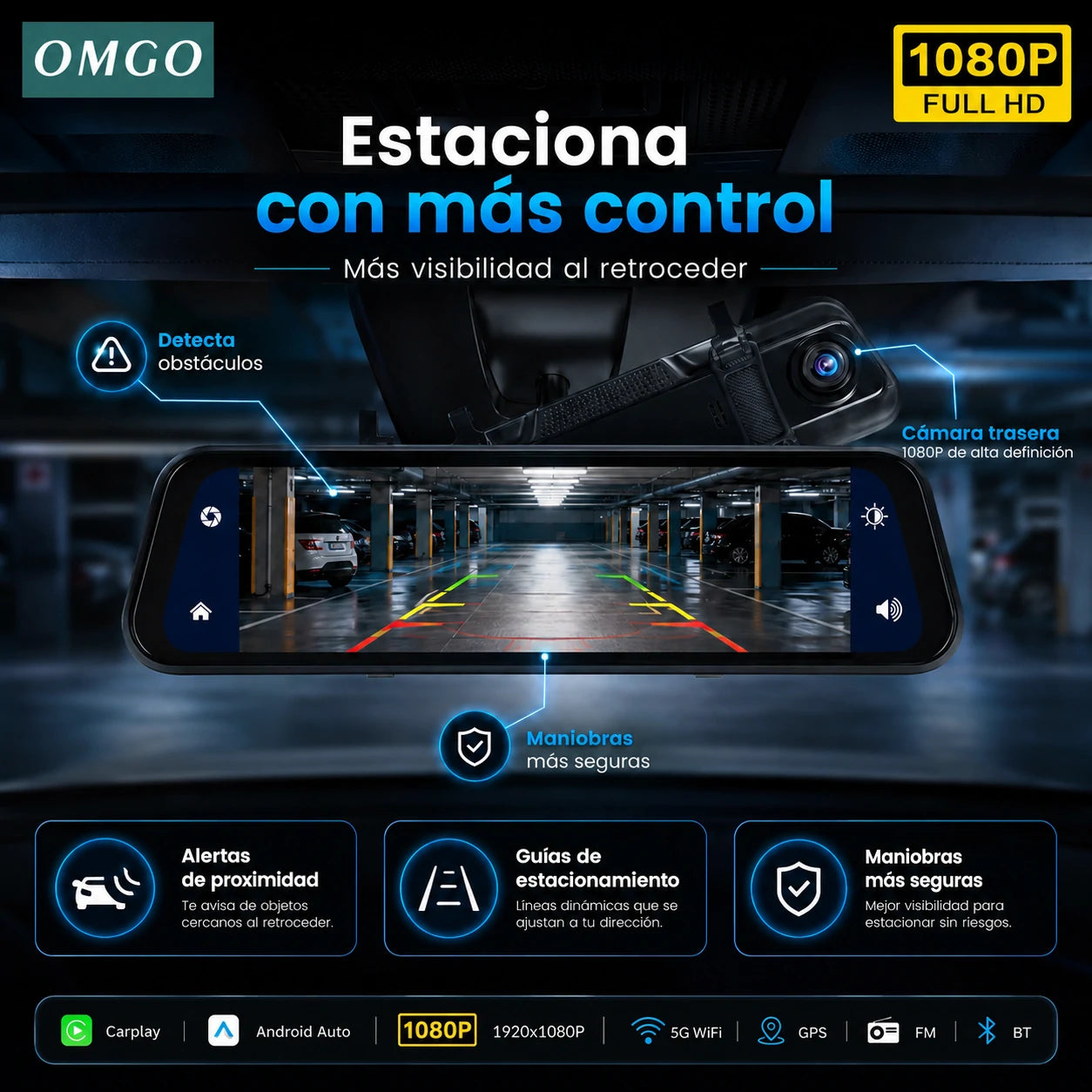 Espejo Retrovisor DriveVision 360 con Doble Cámara Frontal