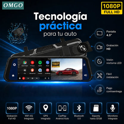 Espejo Retrovisor DriveVision 360 con Doble Cámara Frontal