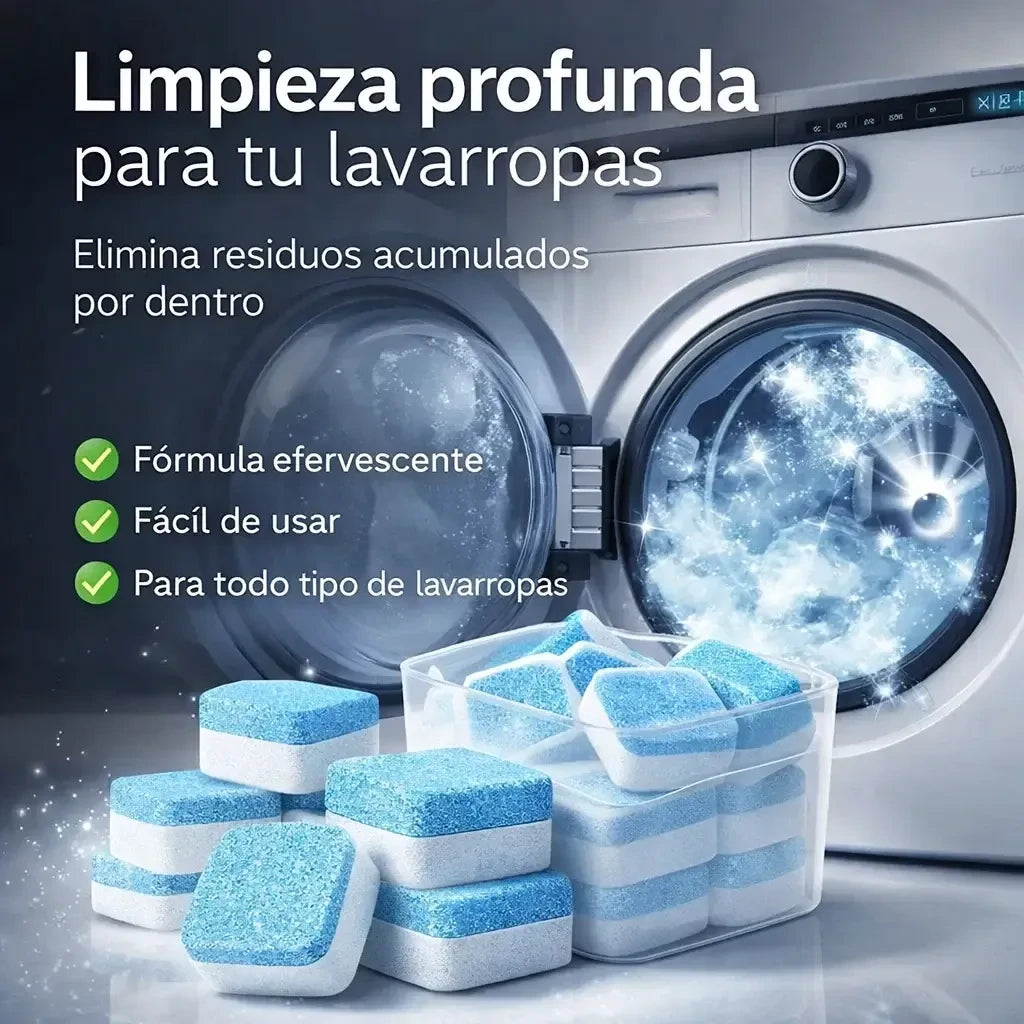 FreshWash 24 Pastillas Efervescentes – Mantén tu Lavadora Limpia, Fresca y Sin Malos Olores