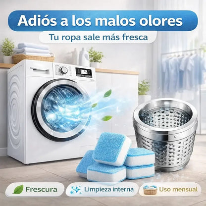FreshWash 24 Pastillas Efervescentes – Mantén tu Lavadora Limpia, Fresca y Sin Malos Olores