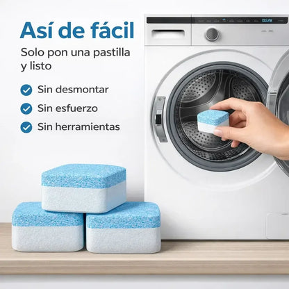 FreshWash 24 Pastillas Efervescentes – Mantén tu Lavadora Limpia, Fresca y Sin Malos Olores