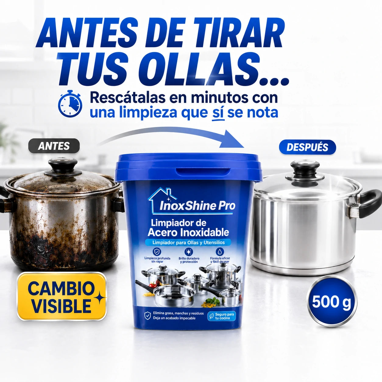 InoxShine PRO Limpiador de Acero Inoxidable para Ollas, ¡Llévate 2 por 1!