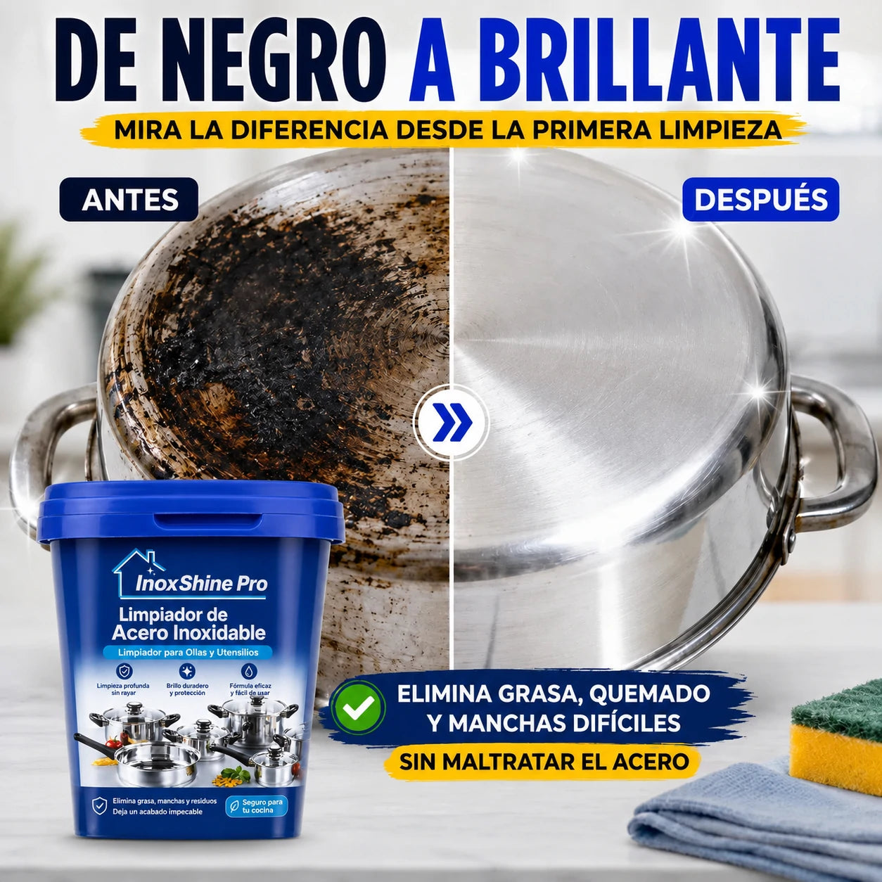 InoxShine PRO Limpiador de Acero Inoxidable para Ollas, ¡Llévate 2 por 1!