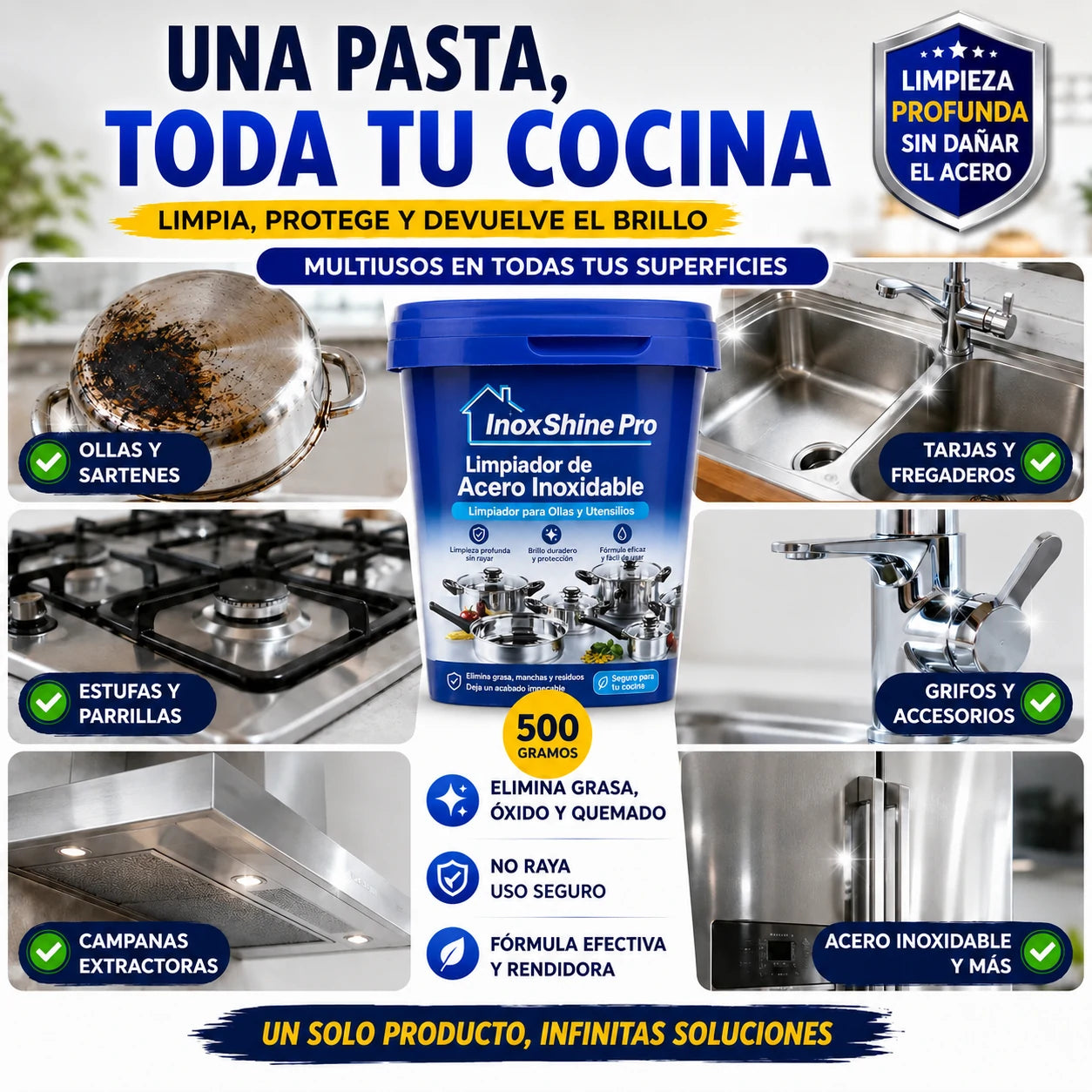 InoxShine PRO Limpiador de Acero Inoxidable para Ollas, ¡Llévate 2 por 1!