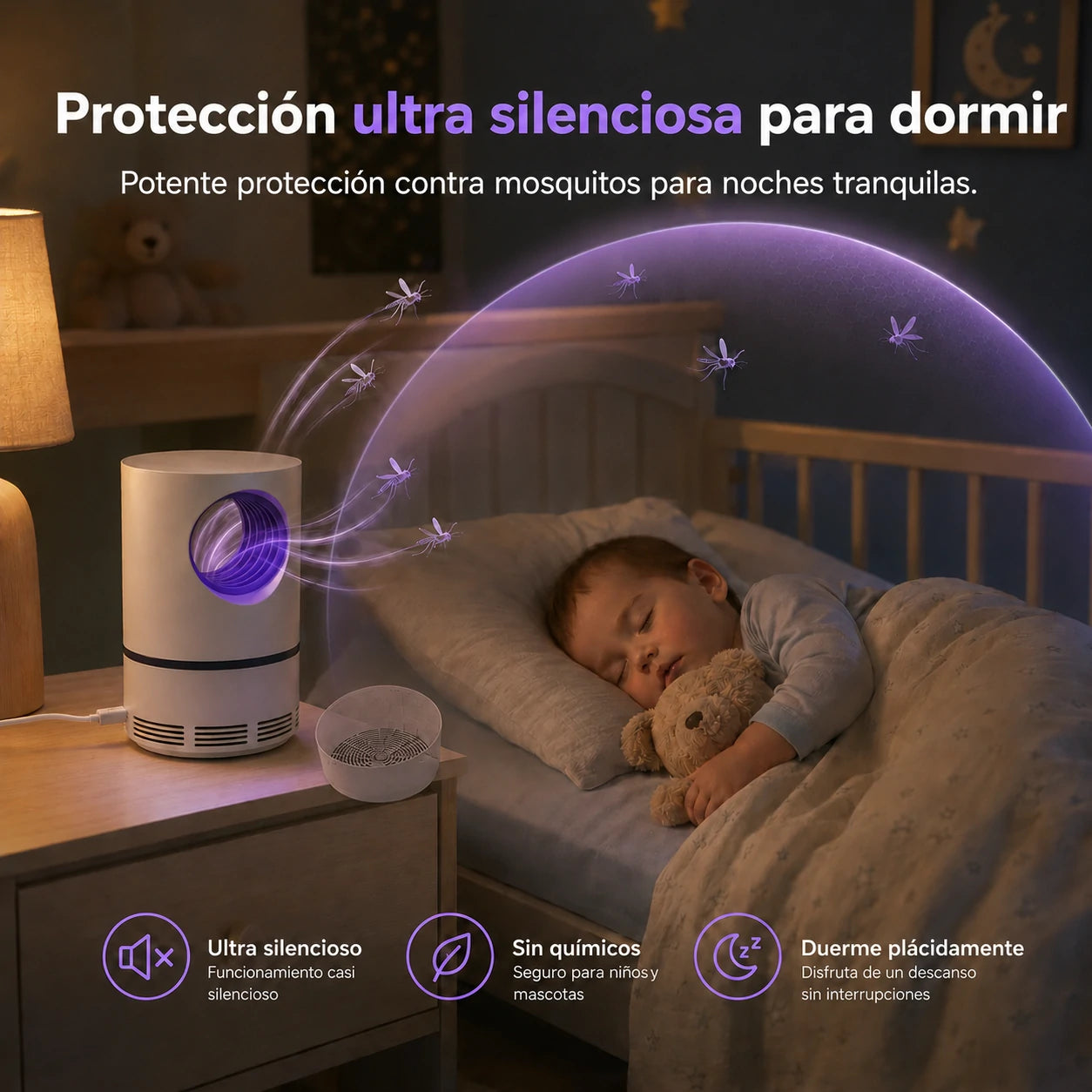 Mosquito Guard, Trampa UV Antimosquitos Silenciosa y Segura para Toda la Familia