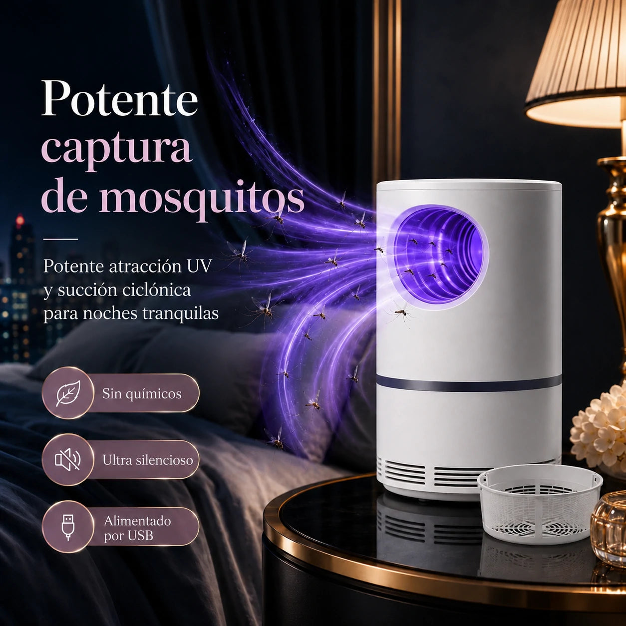 Mosquito Guard, Trampa UV Antimosquitos Silenciosa y Segura para Toda la Familia