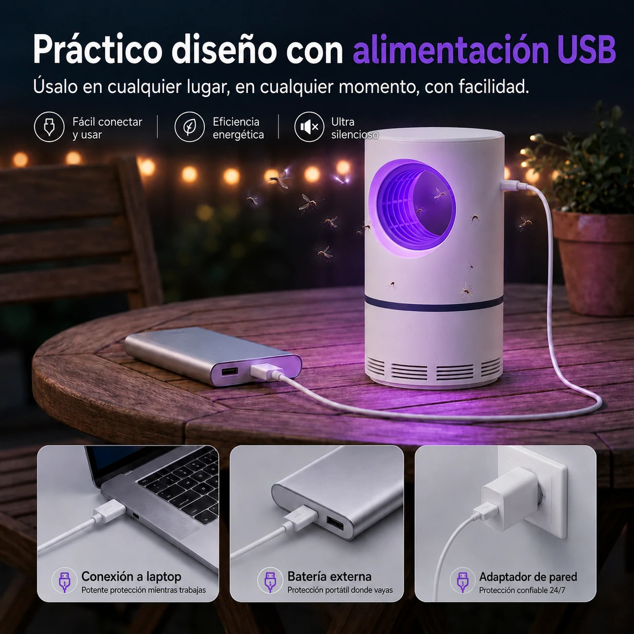 Mosquito Guard, Trampa UV Antimosquitos Silenciosa y Segura para Toda la Familia