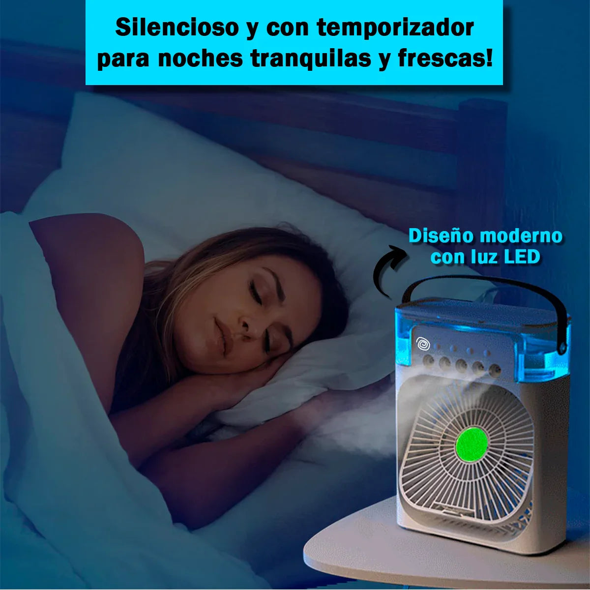 Mini Aire Acondicionado Portátil - AquaFresco 600ml – Enfría, Humidifica y Purifica con Oscilación 70°/90° y Luz LED Silenciosa USB-C
