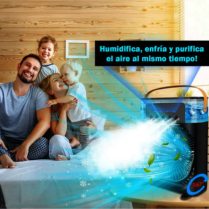 Mini Aire Acondicionado Portátil - AquaFresco 600ml – Enfría, Humidifica y Purifica con Oscilación 70°/90° y Luz LED Silenciosa USB-C