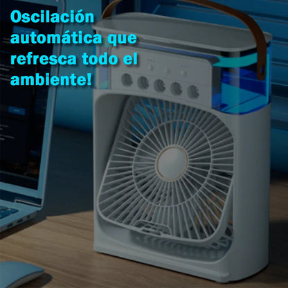 Mini Aire Acondicionado Portátil - AquaFresco 600ml – Enfría, Humidifica y Purifica con Oscilación 70°/90° y Luz LED Silenciosa USB-C