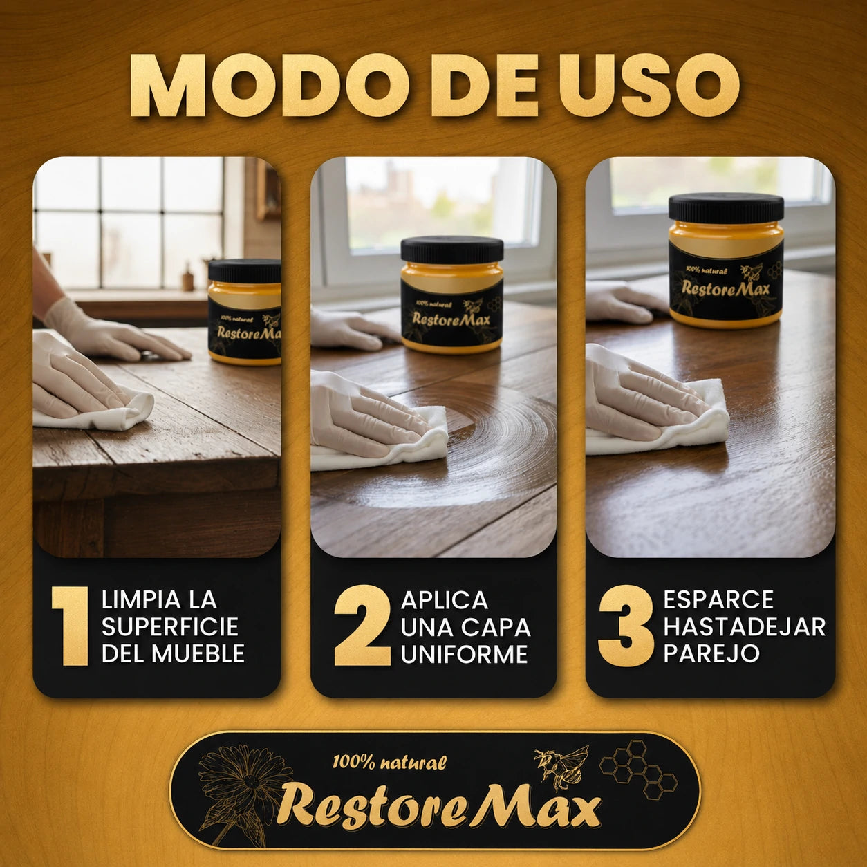 RestoreMax - Cera Natural para Muebles | Hidrata, Protege y Restaura