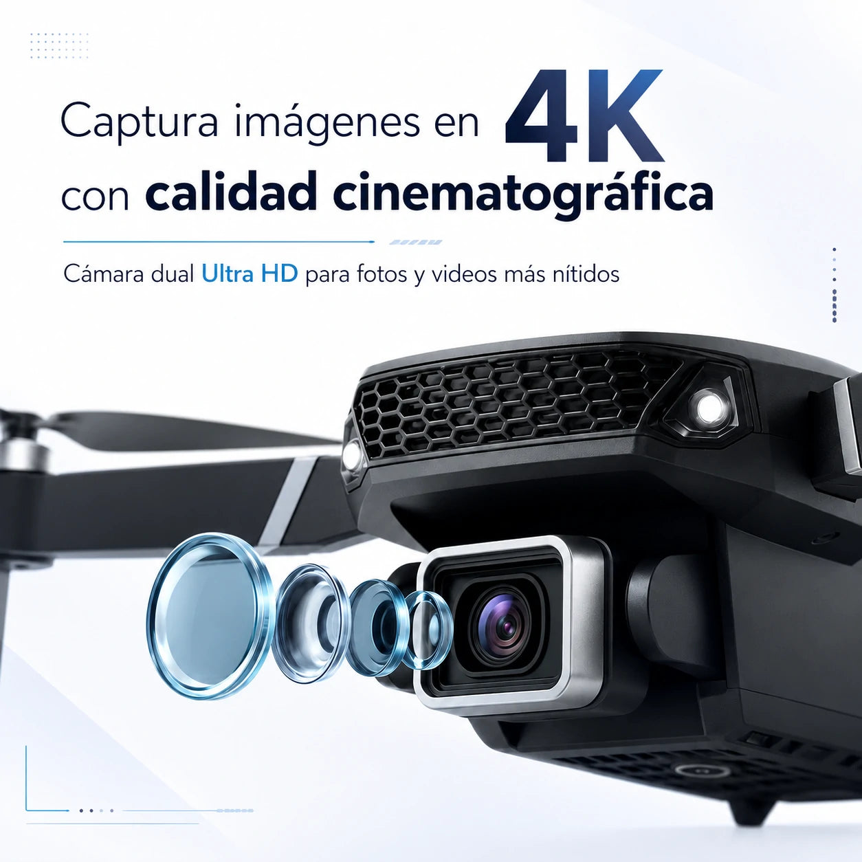 Drone VisionFly 4K con Cámara Dual + Zoom 50x + Maletín | Lleva Audífonos con Cancelación de Ruido